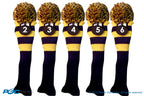 Majek #2, 3, 4, 5, 6 Hybrid Combo Pack Rescue Utility Blue & Yellow Golf Headcover Knit Pom Pom Retro Classic Vintage Head Cover