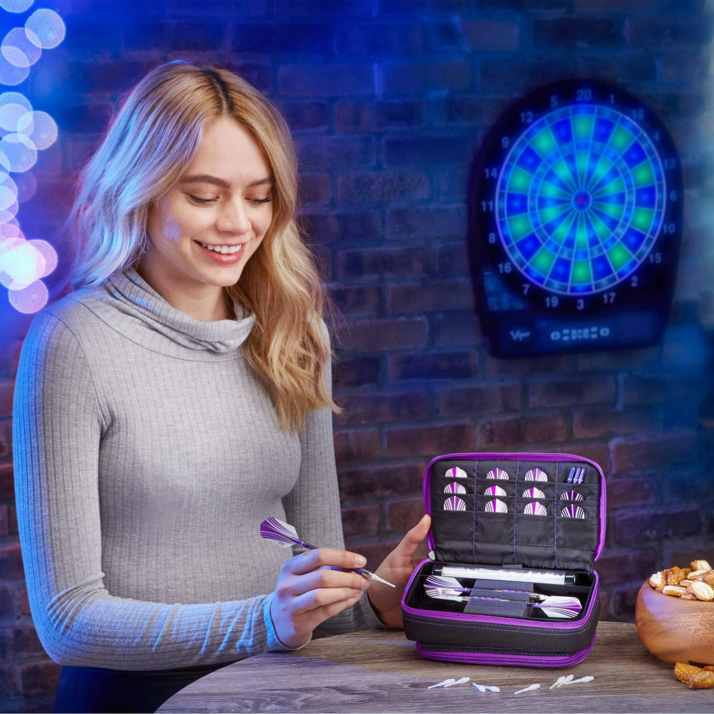 Casemaster By Gld Products Plazma Plus Dart Case Black With Amethyst Zipper And Phone Pocket, Amethyst Trim