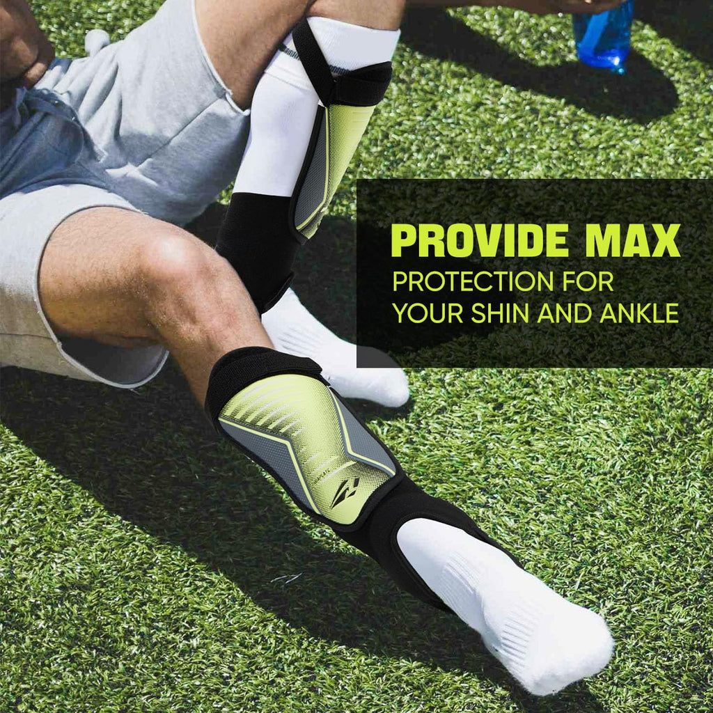 Rawxy Football Soccer Shin Guards With Exceptional Flexible Soft Light Weight - Great For Boys Girls Junior Youth(Neo Lemon,L)