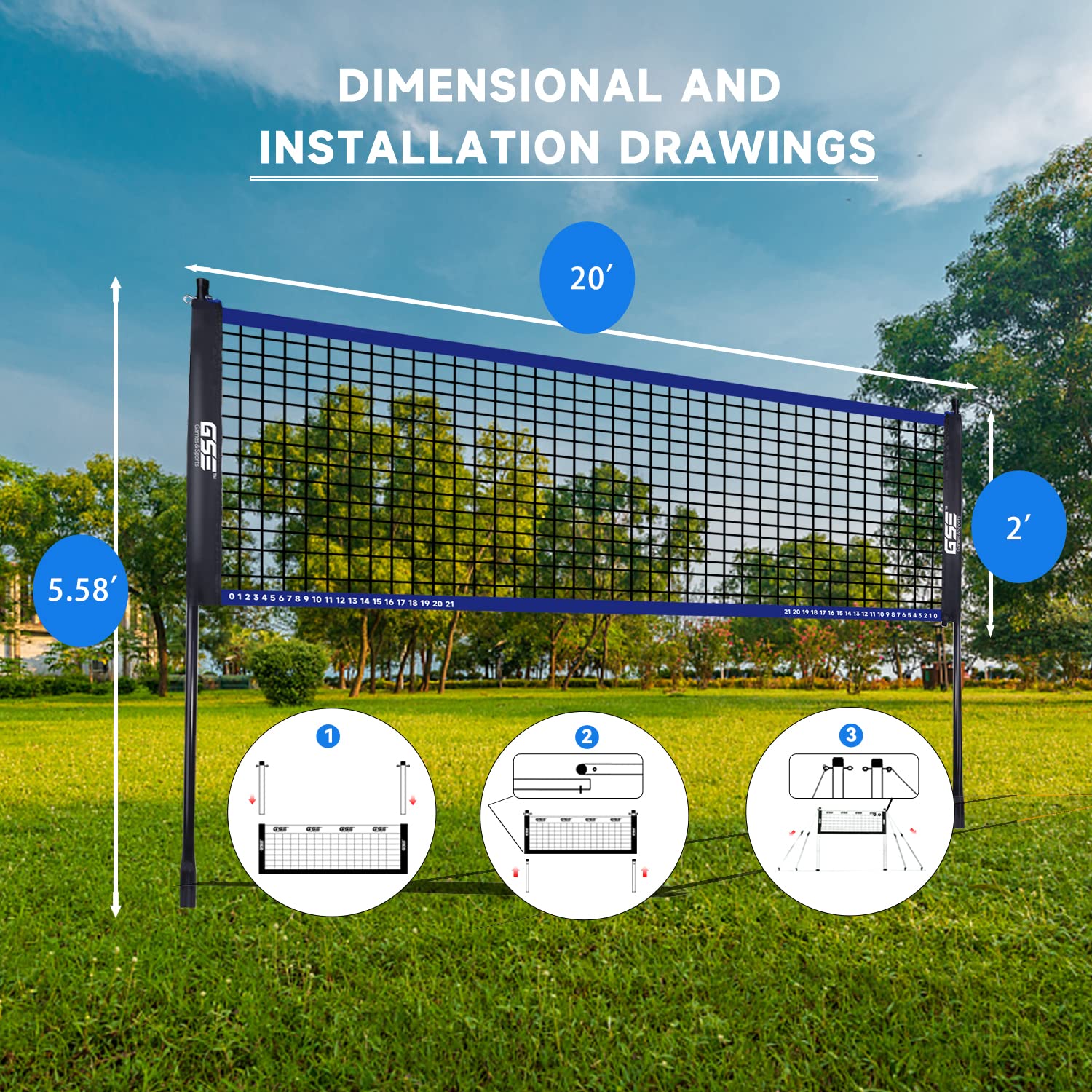 Gse Games & Sports Expert Recreational Badminton Complete Set, 4 Players Outdoor Sports Game Set With Portable Badminton Net, 4