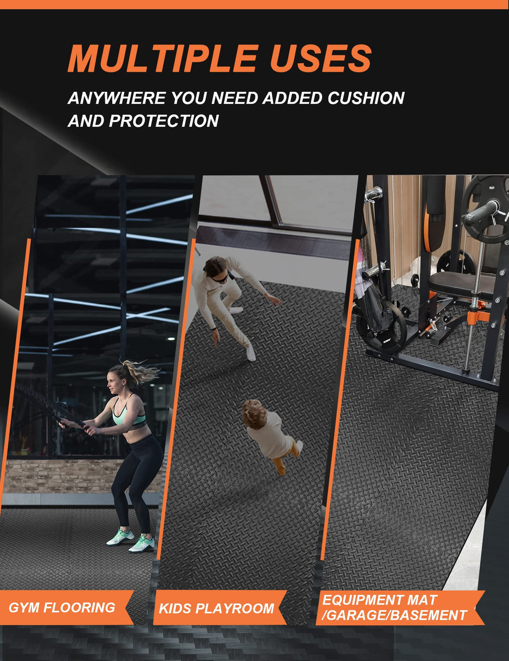 Innhom Gym Flooring Gym Mats Exercise Mat For Floor Workout Mat Foam Floor Tiles For Home Gym Equipment Garage, 24 Pieces Black