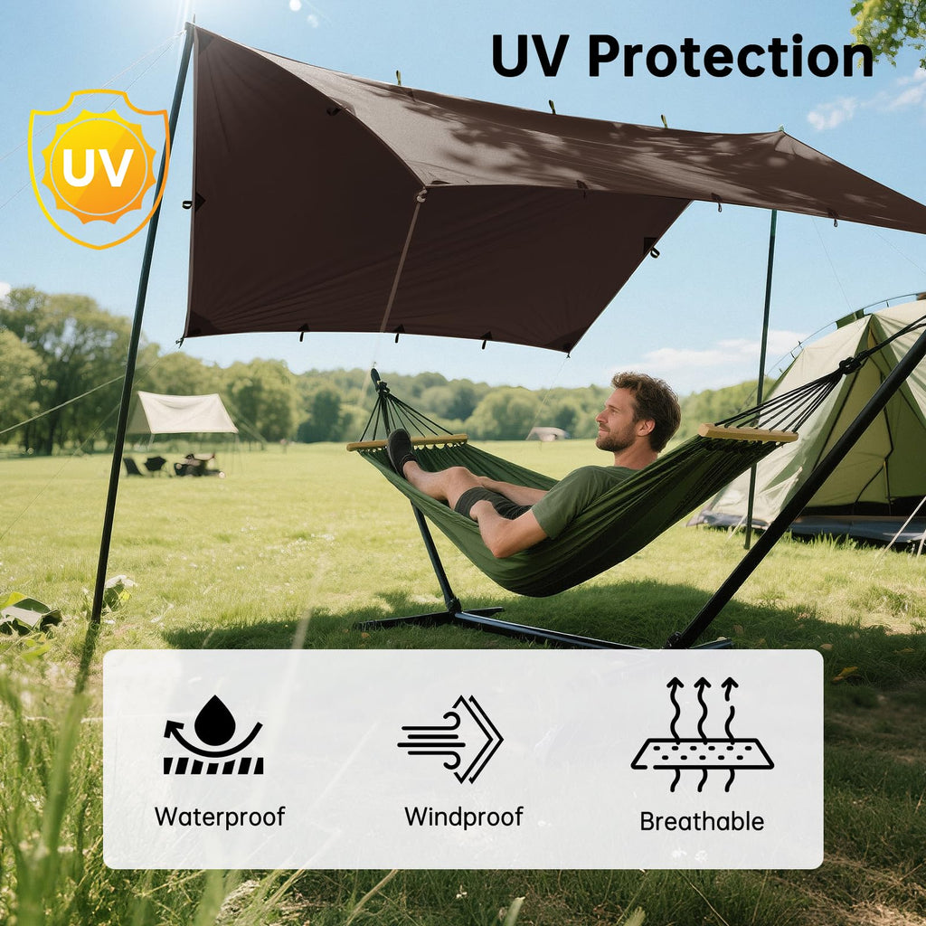 Free Soldier Camping Tarp Waterproof Portable Multifunctional Outdoor Traveling Awning Backpacking Shelter Rain Tarp (Taupe 10