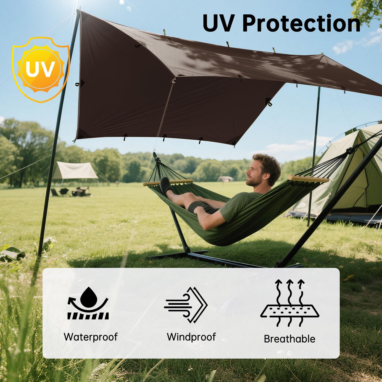 Free Soldier Camping Tarp Waterproof Portable Multifunctional Outdoor Traveling Awning Backpacking Shelter Rain Tarp (Taupe 10