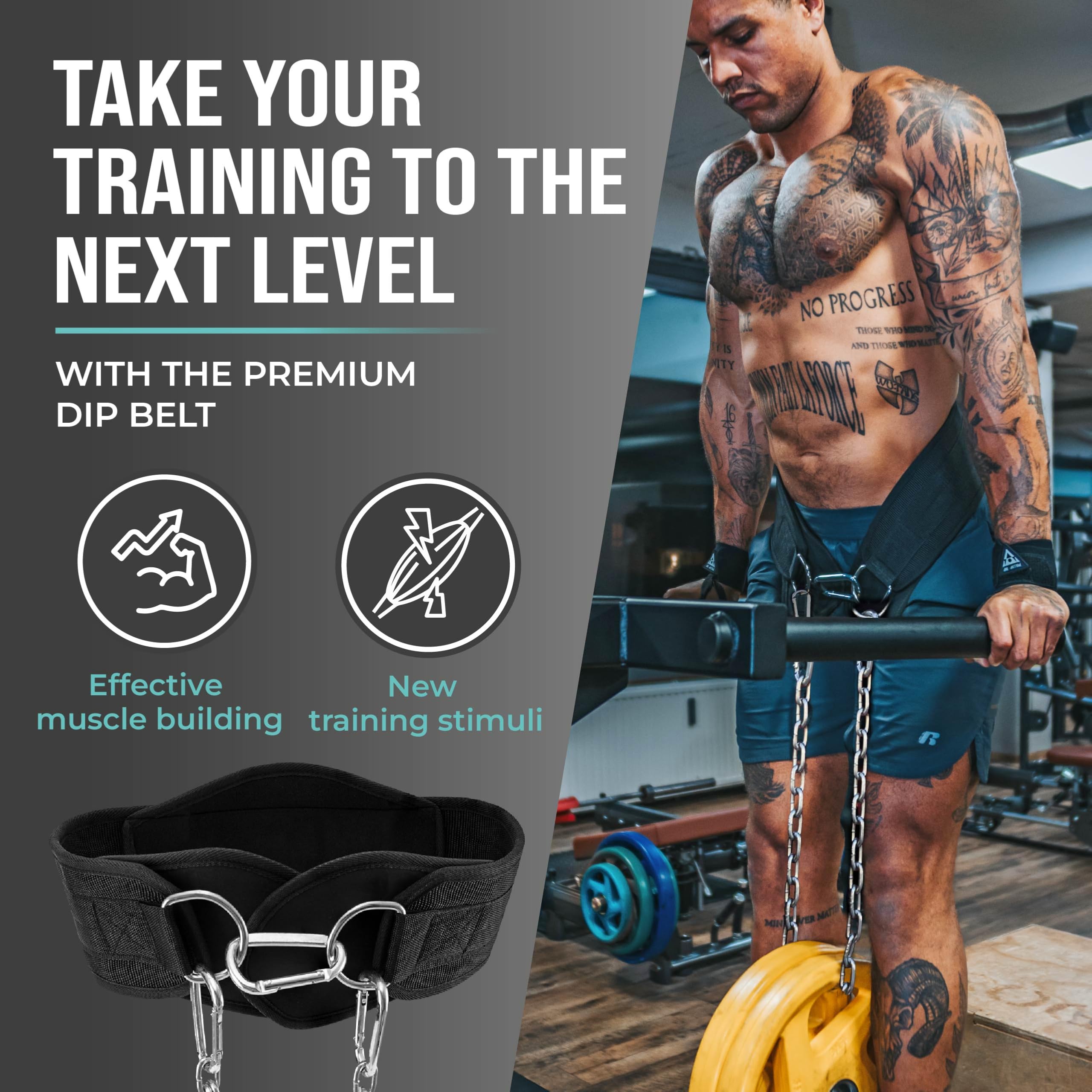Pullup & Dip Belt With Chain And 3X Carabiner, Dip Belt Incl Neoprene Flaps As Clothing Protection, Weightlifting Belt, Weighted