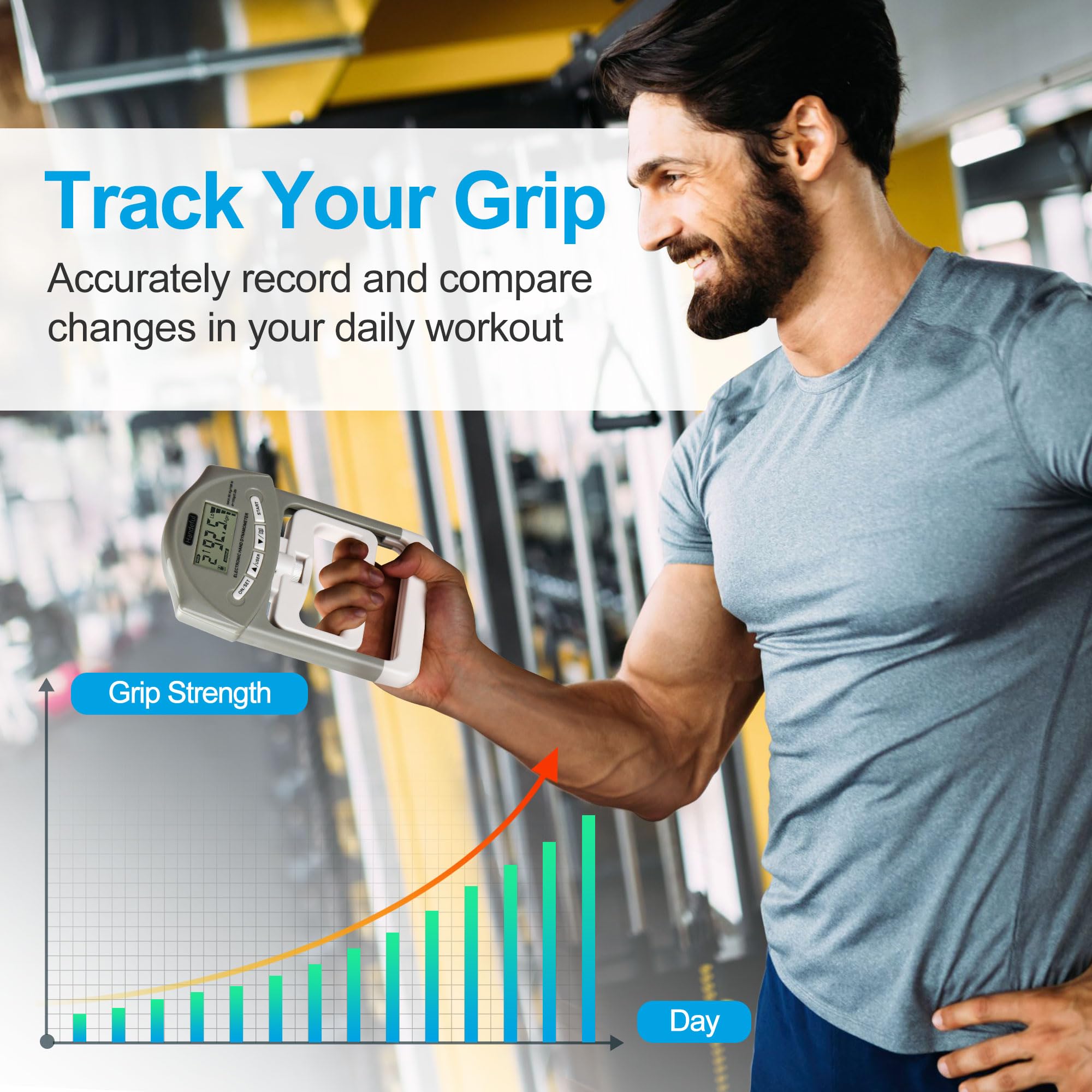 Handeful Digital Hand Dynamometer Grip Strength Measurement Meter Auto Capturing Electronic Hand Grip Power 198Lbs / 90Kgs