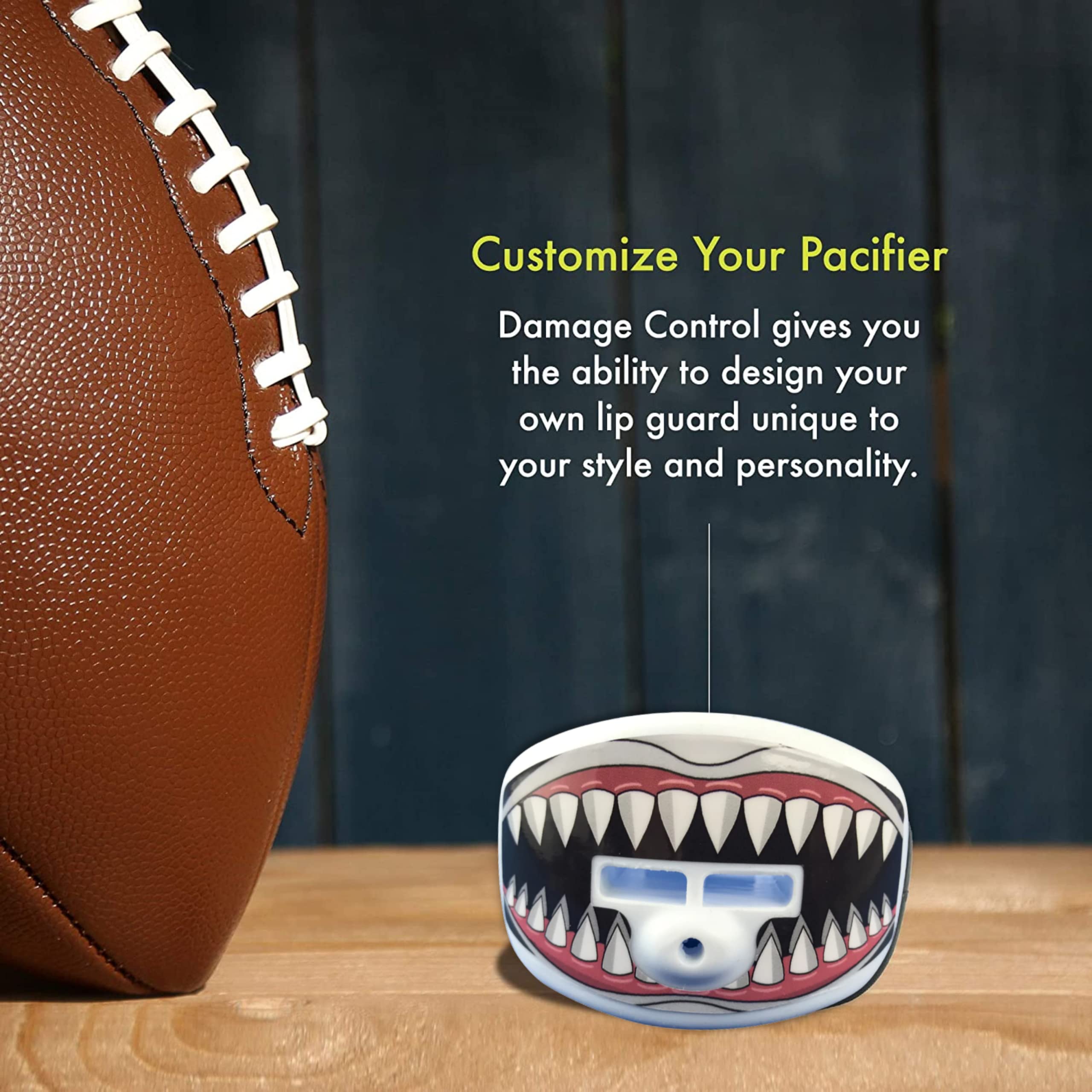 Damage Control Pacifier Mouthpiece, Mouth Piece For Sports, Football Mouthpiece With Helmet Strap, Protects Interior And Exterio