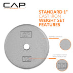 CAP Barbell Cast Iron Standard 1-Inch Weight Plate Set - Barbell Weights for Home Gym, Strength Training, and Weightlifting, 7.5