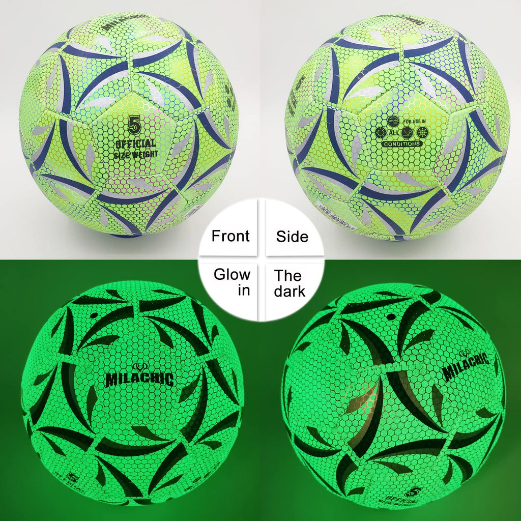 Milachic Soccer Ball, Glow In The Dark Soccer Ball Size 5, Glowing Luminous Green Soccer Balls Gifts For Boys, Girls, Men, Women