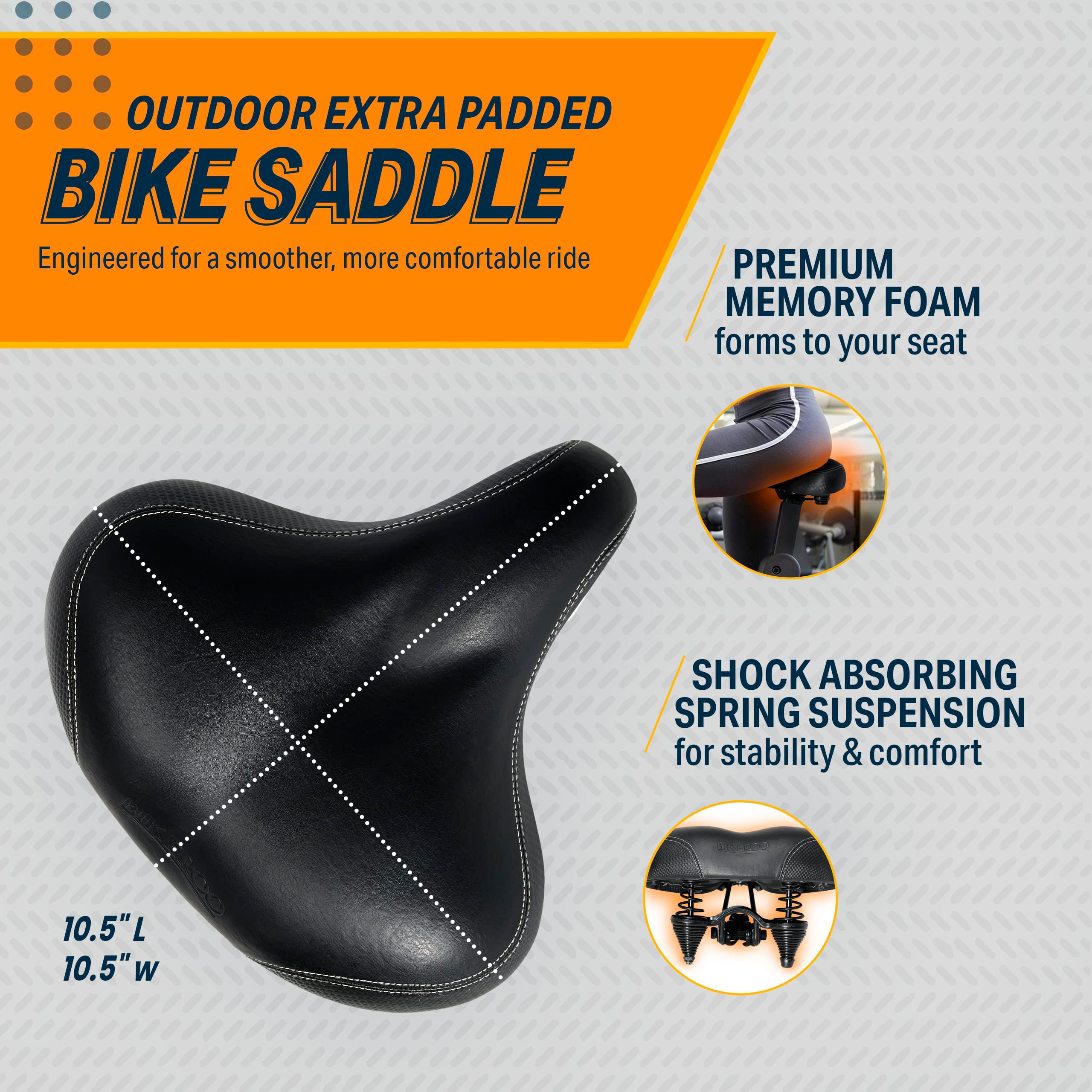 Bikeroo Extra Padded Bike Seat - Comfortable Bike Seats For Men & Women - Compatible With Peloton, Nordictrack, Schwinn, Indoor