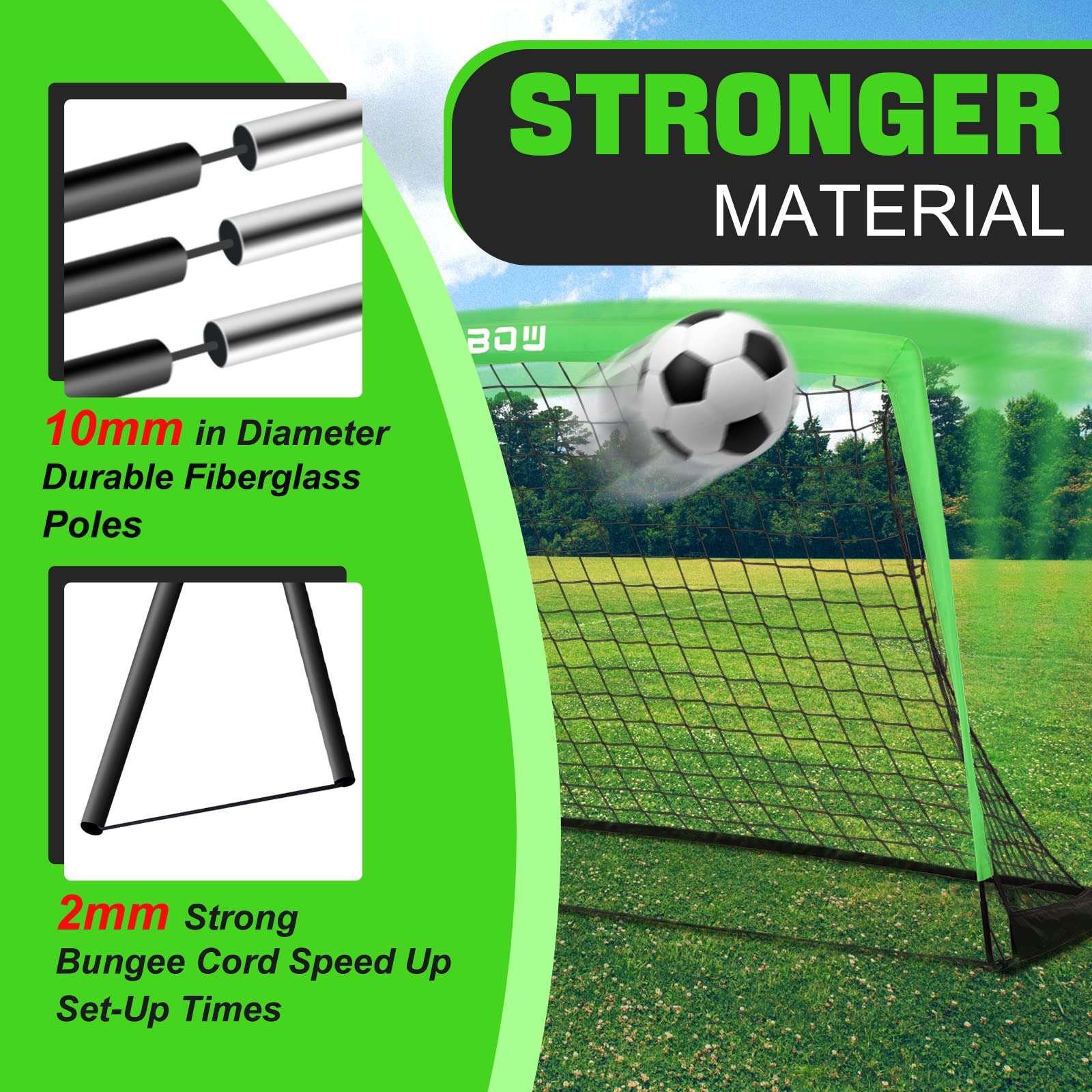 Runbow 6X4 Ft Portable Kids Soccer Goal For Backyard Practice Soccer Net With Carry Bag (6X4 Ft, Green, 2 Pieces)