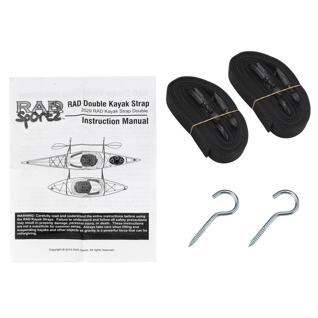 Rad Sportz Double Kayak Storage Straps Garage Canoe Hangers With 100 Lb Capacity, Black
