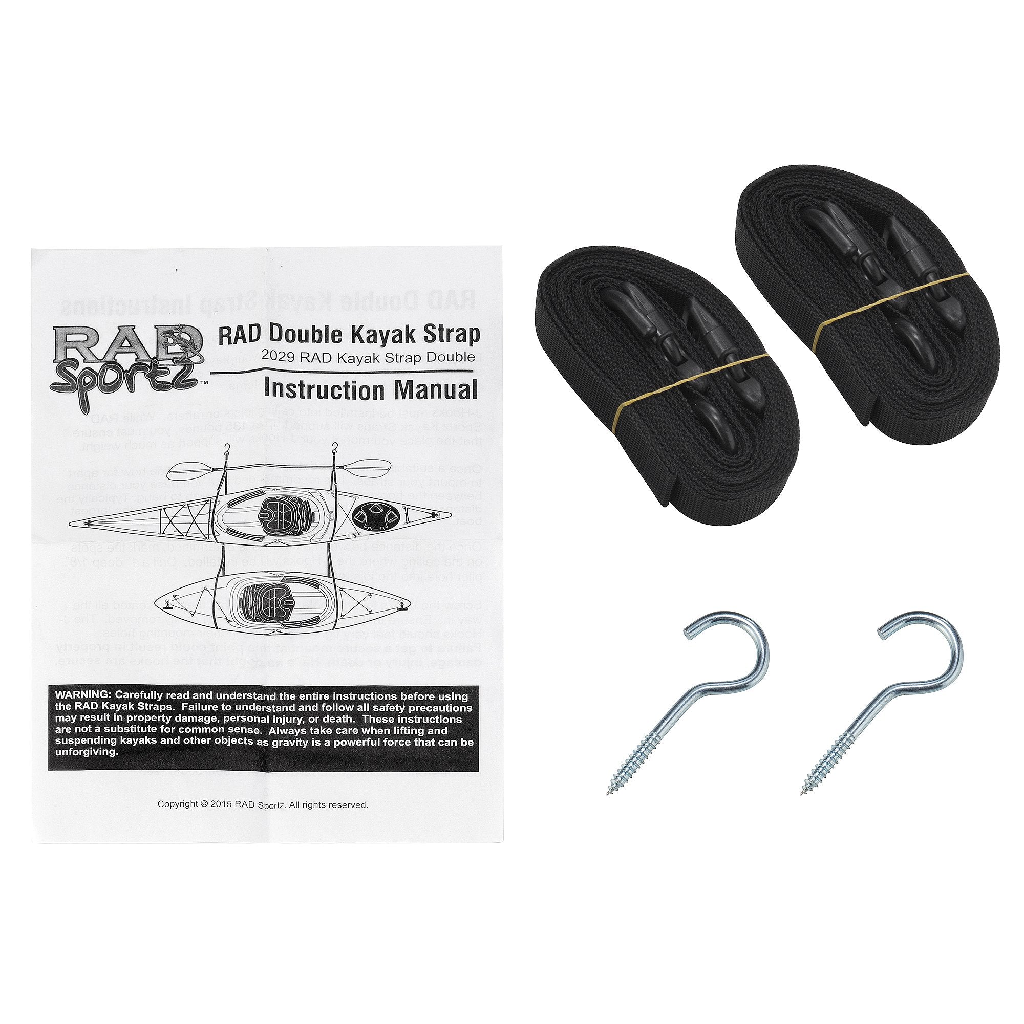 Rad Sportz Double Kayak Storage Straps Garage Canoe Hangers With 100 Lb Capacity, Black