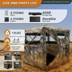 Funhorun Hunting Blind With Floor Mat, 360 Degree See Through Ground Blind With Carrying Bag, 3/4 Person Pop Up Camouflage Tent