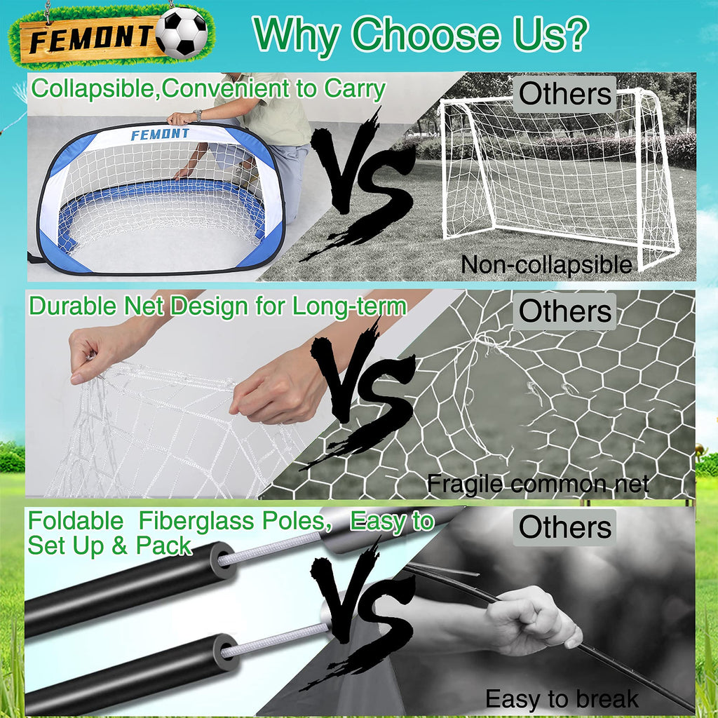 Femont Soccer Goals Set For Backyard, 4X2.5Ft Portable Pop Up Soccer Nets With Carrying Bag For Indoor Outdoor Games Practice Tr