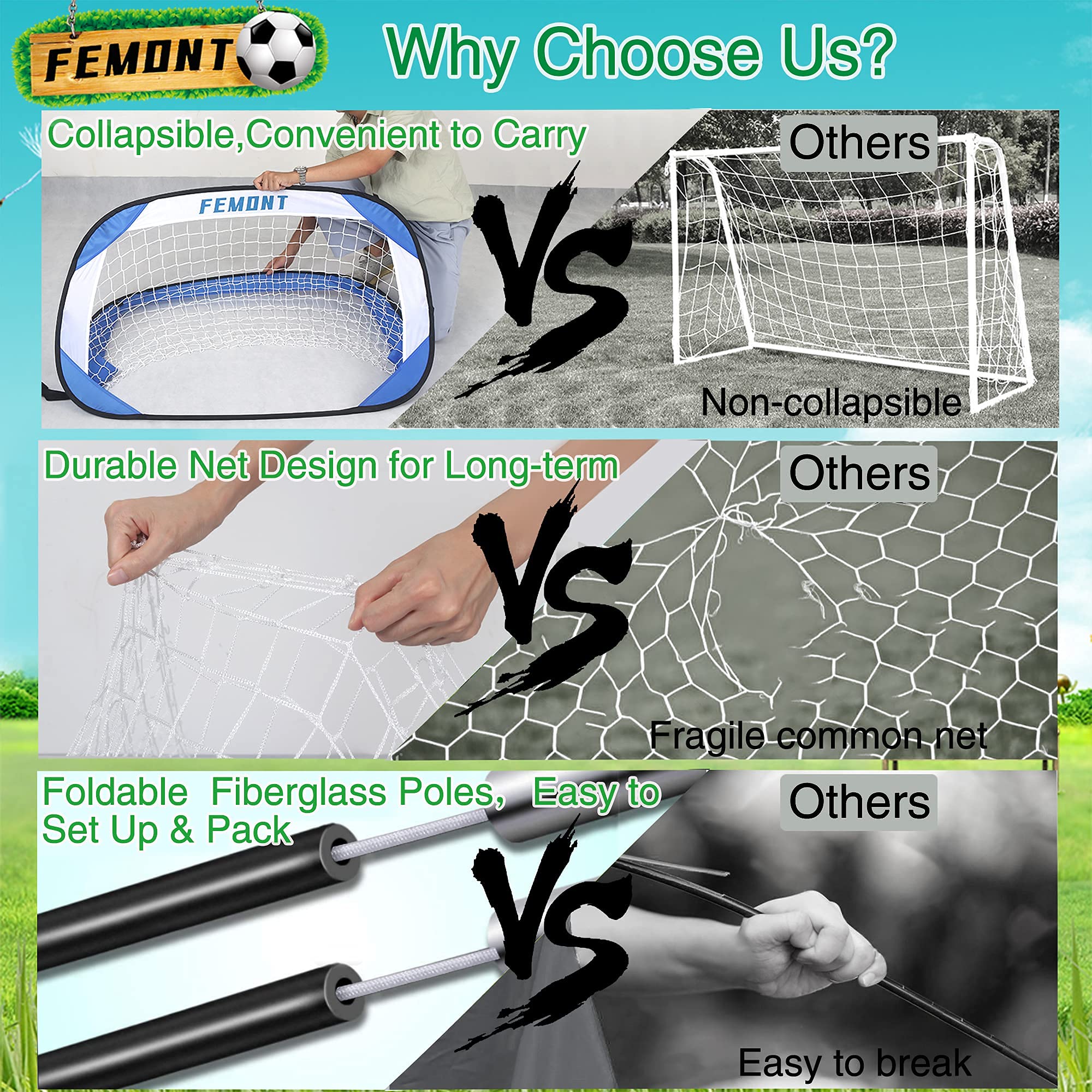 Femont Soccer Goals Set For Backyard, 4X2.5Ft Portable Pop Up Soccer Nets With Carrying Bag For Indoor Outdoor Games Practice Tr