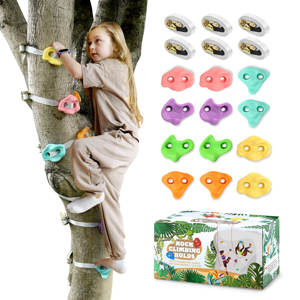 Topnew 12 Ninja Tree Climbing Holds For Kids Climber, Tree Climbing Kit With 6 Ratchet Straps For Outdoor Ninja Warrior Obstacle
