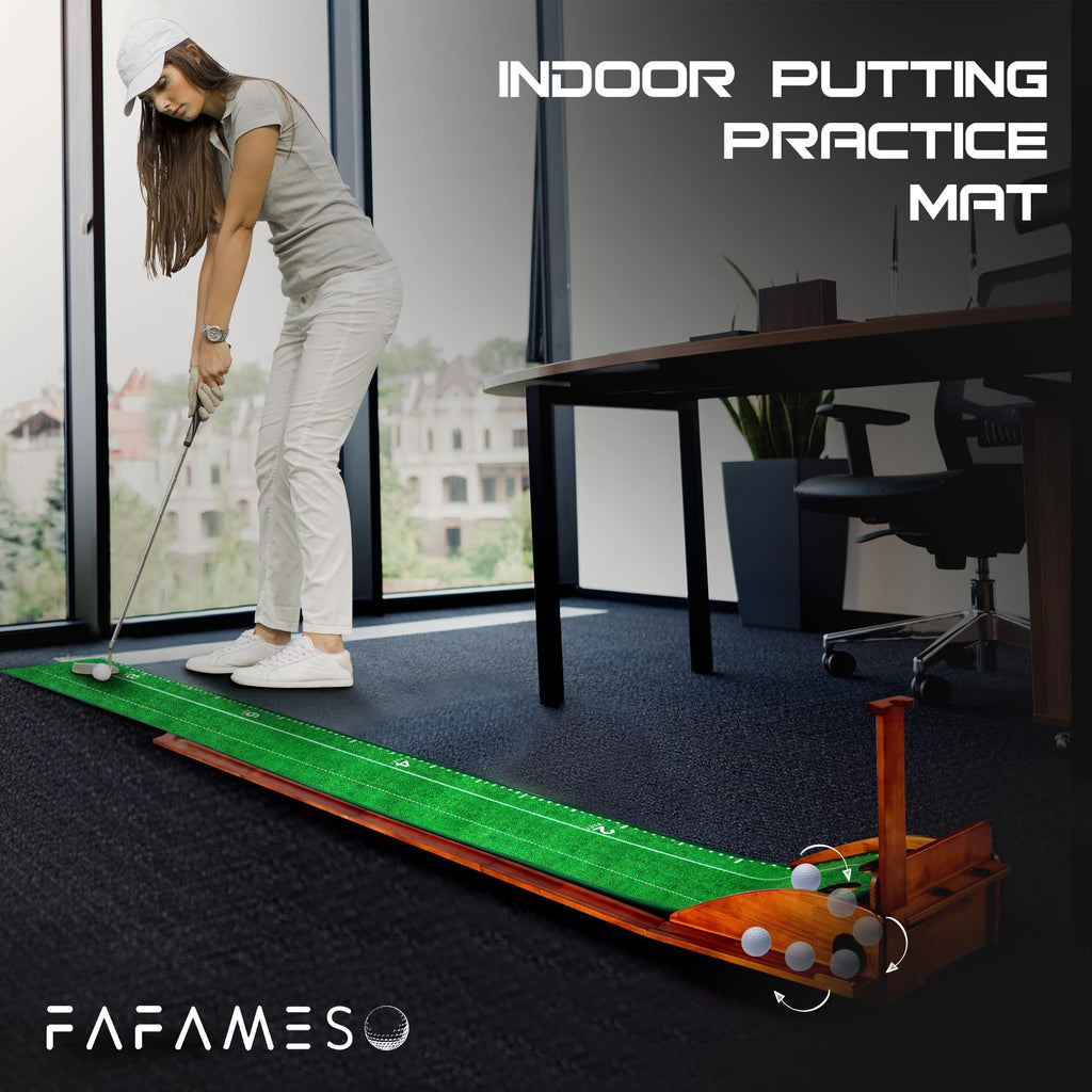 Fafameso Golf Putting Mat For Indoor, Putting Green Training Equipment With Ball Return, Mini Golf Practice Training Aid For Hom
