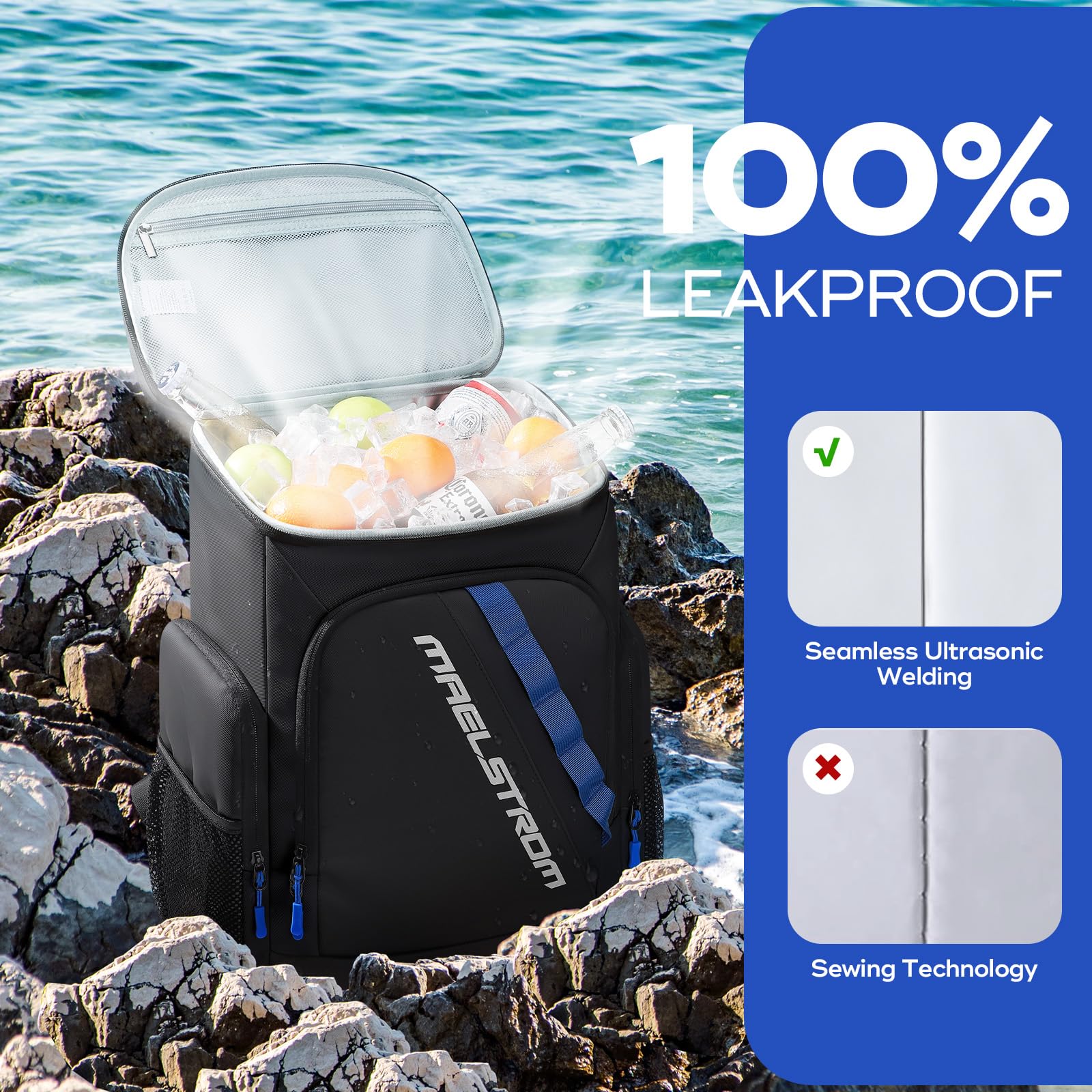 Maelstrom Backpack Cooler,36 Can Cooler Backpack,Soft Cooler Bag Insulated Leakproof,Lightweight Ice Chest Backpack,Travel Coole