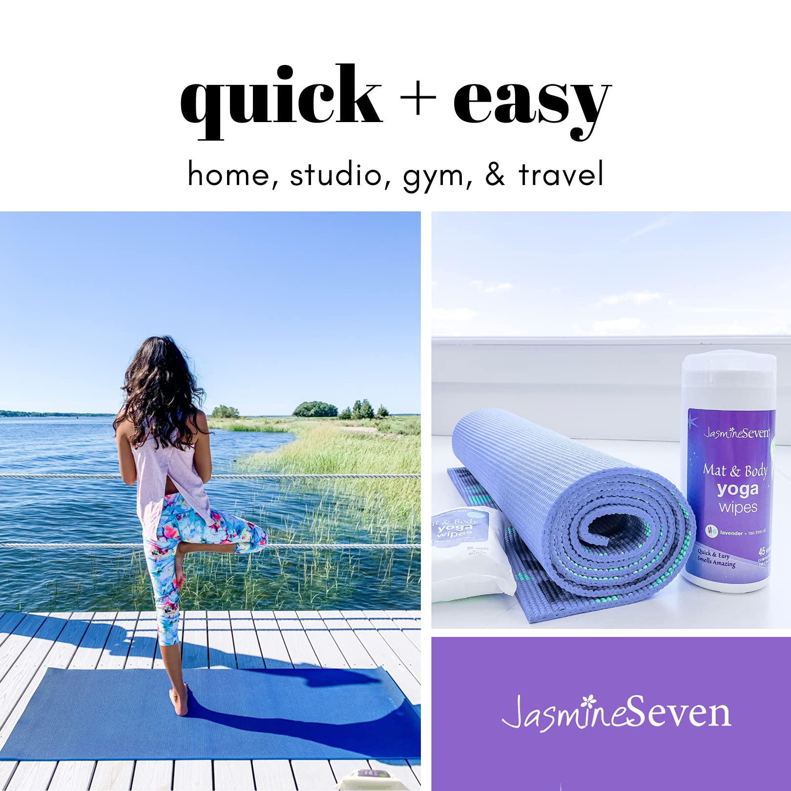 Yoga Wipes For Body And Mat - Natural Lavender And Tea Tree - 45 Wipes In Resealable Canister - By Jasmine Seven - For Home, Stu