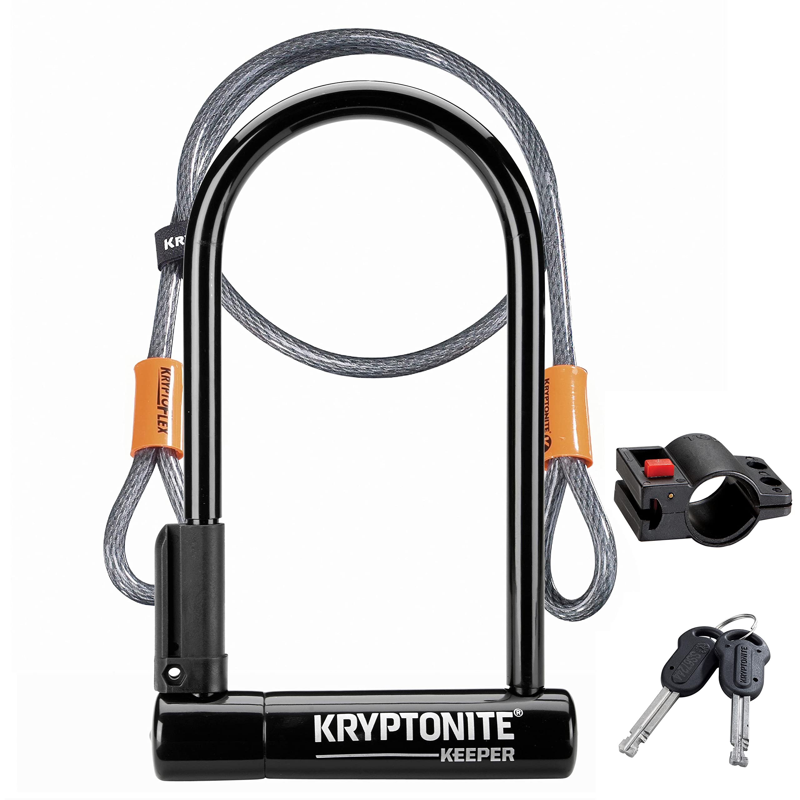 Kryptonite Keeper Bike U-Lock Standard With Braided Steel Cable, Heavy Duty Anti-Theft Bicycle U Lock, 12Mm Shackle And 10Mm X4F