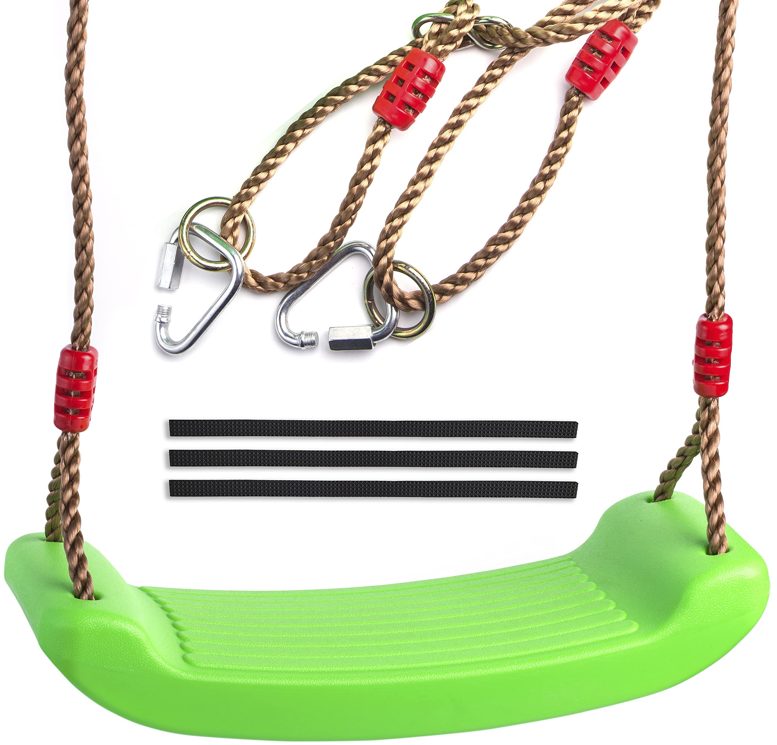 Swing seat Red for Kids and Adults with Length Control Hinge - 220lb Load - Ninja Slackline Ready - Triangle carabiners Included