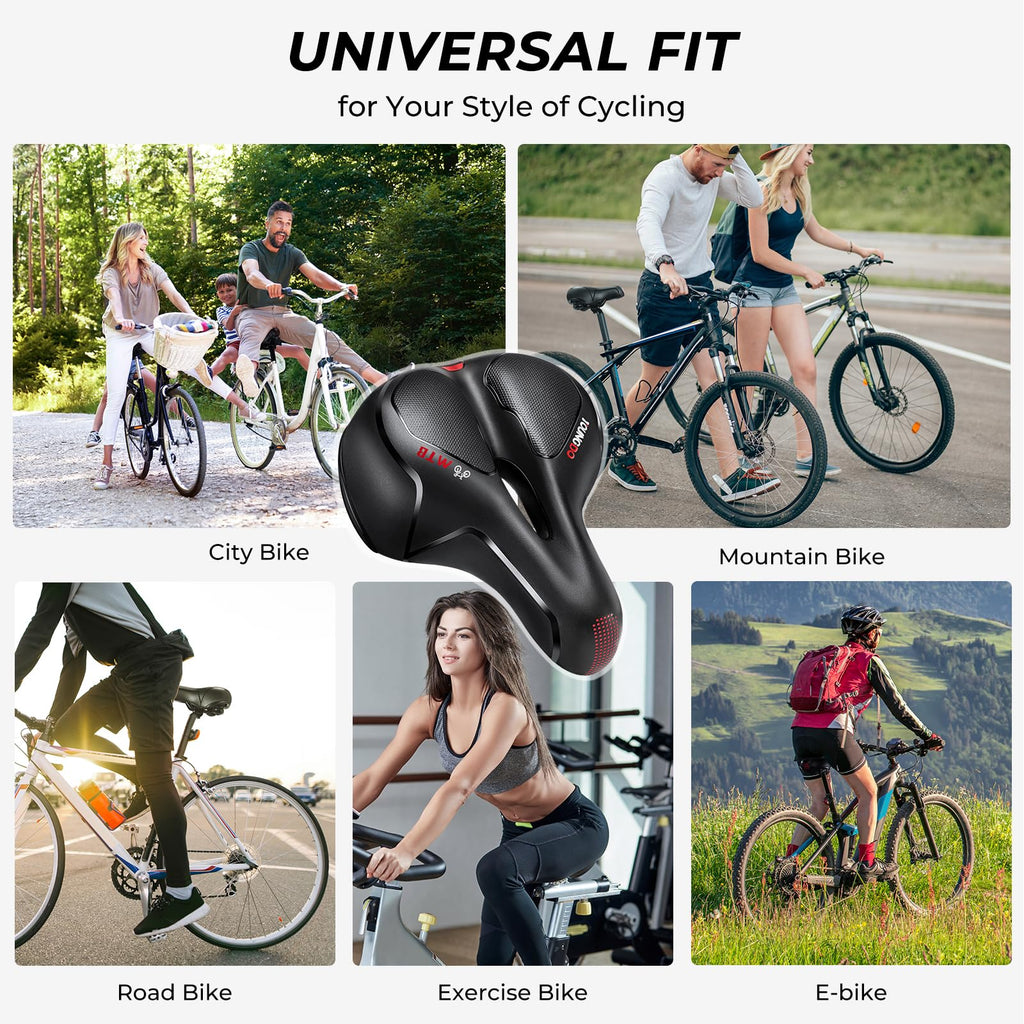 Youngdo Bike Seat - Comfortable Gel Foam Padded Leather Bicycle Seat, Wide Bike Saddle Cushion For Women And Men, Universal Fit,