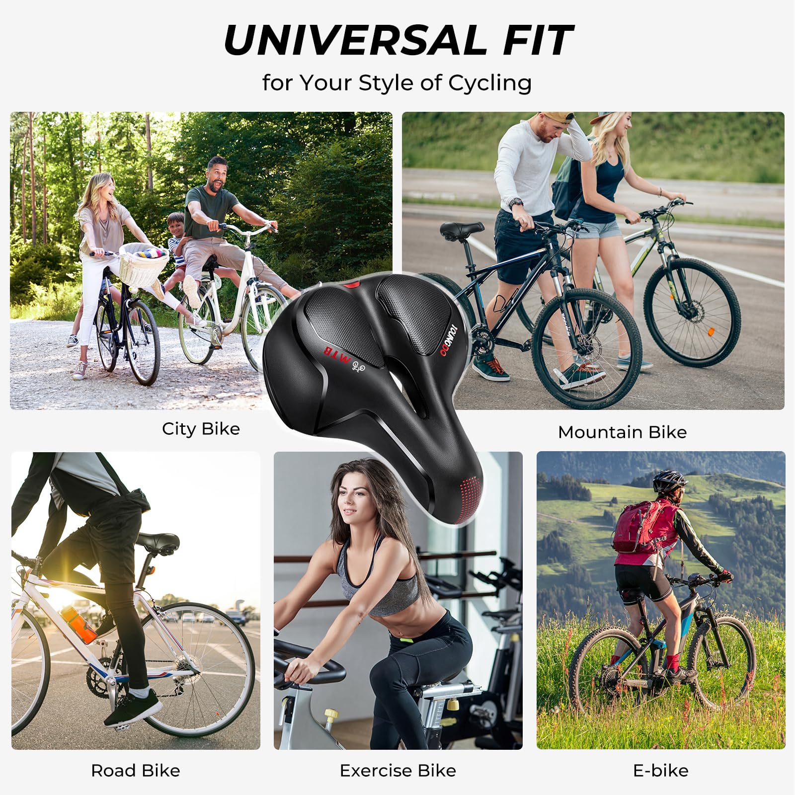 Youngdo Bike Seat - Comfortable Gel Foam Padded Leather Bicycle Seat, Wide Bike Saddle Cushion For Women And Men, Universal Fit,