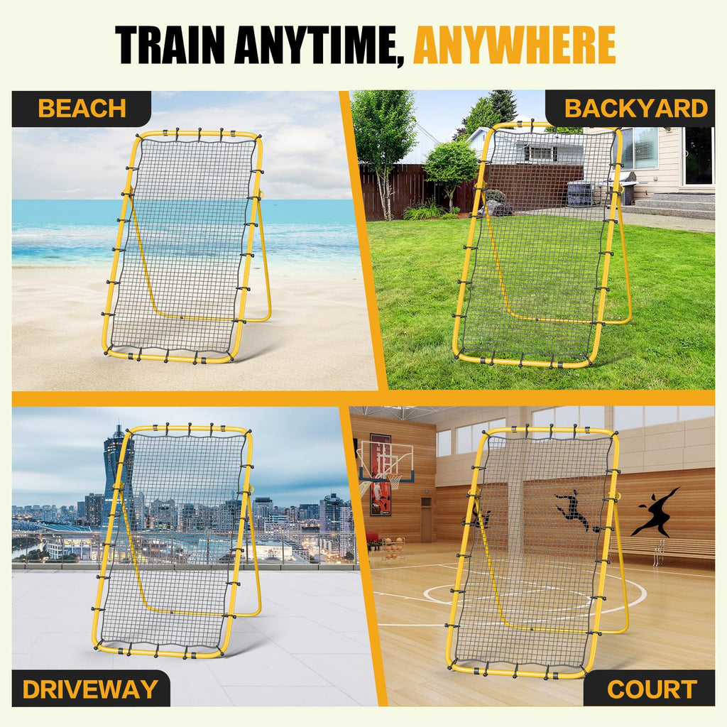 Volleyball Rebounder Net 7x4 Ft with 2 Target Stripes, 5-Angle Adjustable Rebounder Net for Practicing Digging, Setting, Spiking