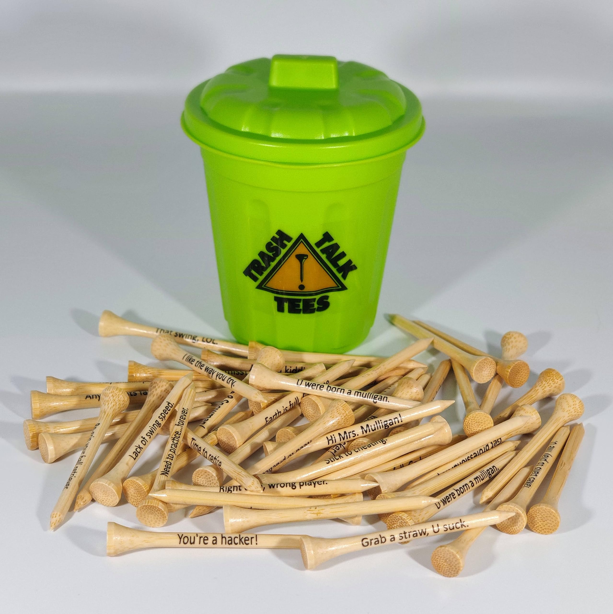 Trash Talk Golf Tees | Pack of 50 Bamboo 2 3/4  Golf Tees | Each Golf Tee Printed with a Funny Message