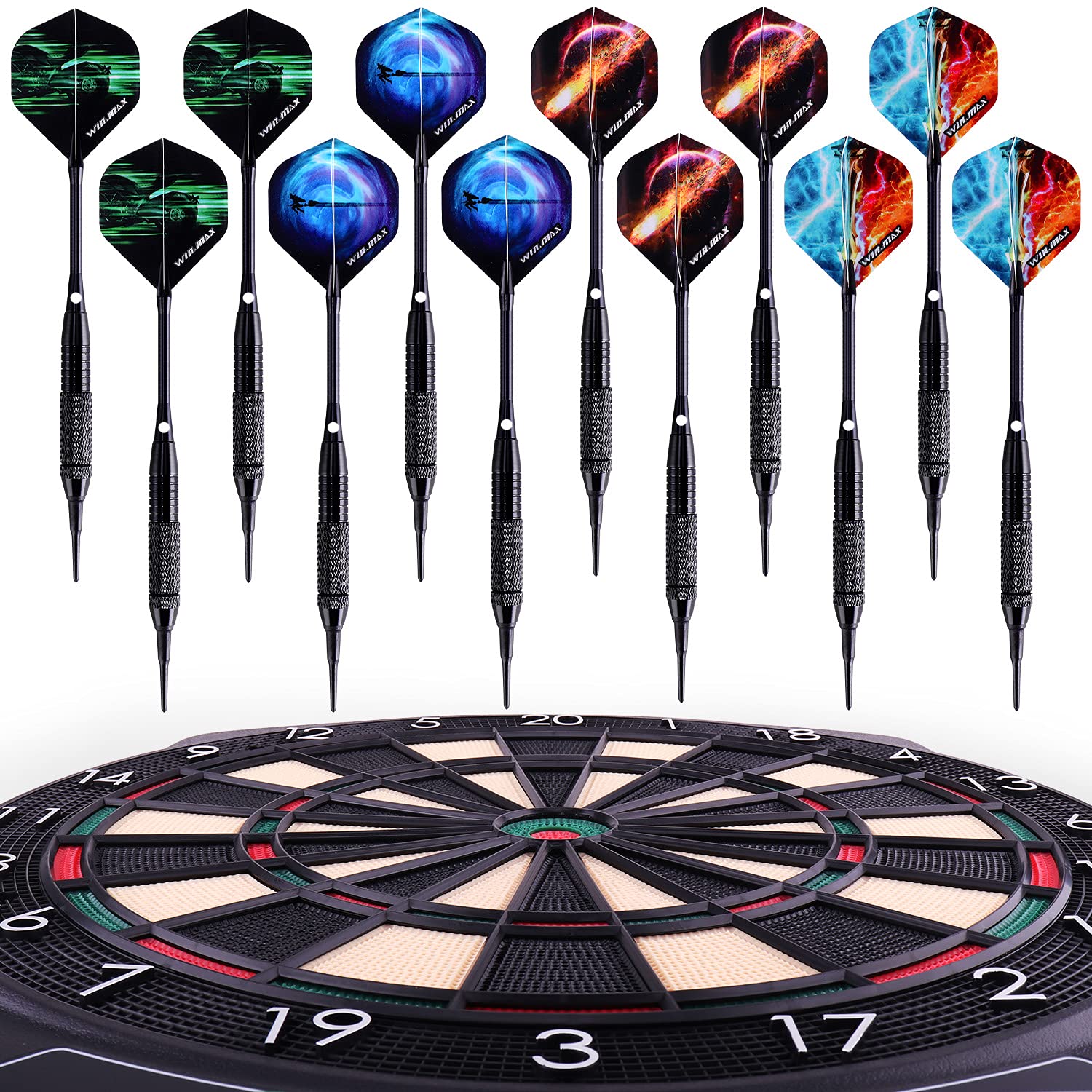 Win.Max Electronic Dart Board Soft Tip Dartboard Set Lcd Display With 12 Darts 100 Tips Power Adapter