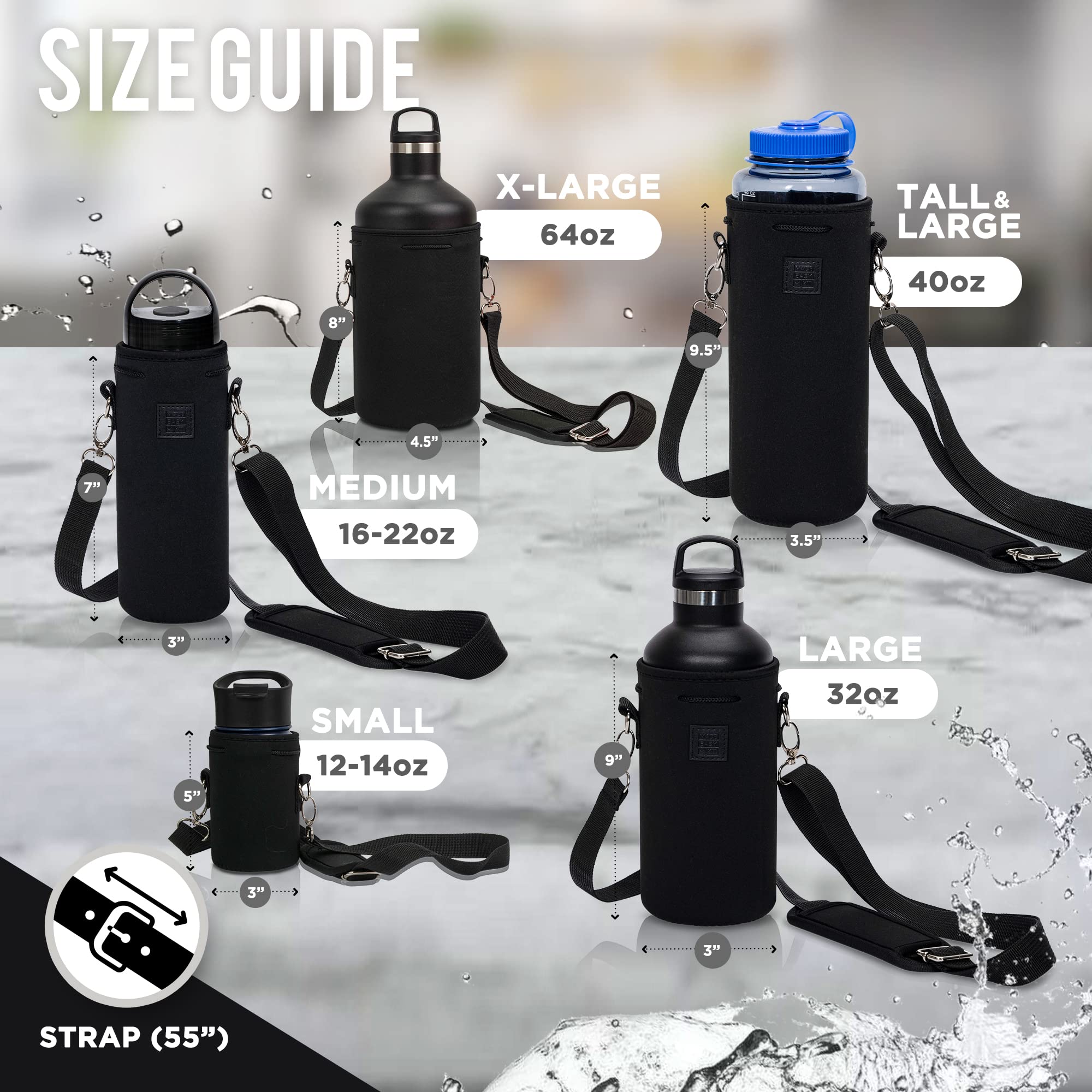 Made Easy Kit Neoprene Water Bottle Carrier Holder With Adjustable Shoulder Strap For Insulating & Carrying Water Container Cant