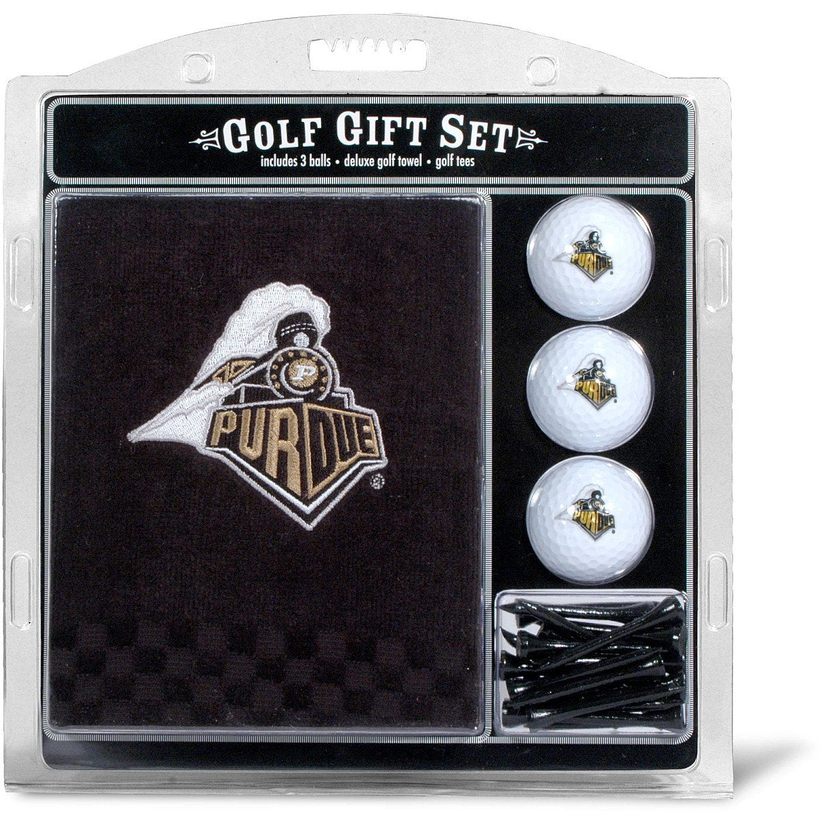 Team Golf Ncaa Purdue Boilermakers Gift Set: Embroidered Golf Towel, 3 Golf Balls, And 14 Golf Tees 2-3/4'' Regulation, Tri-Fold