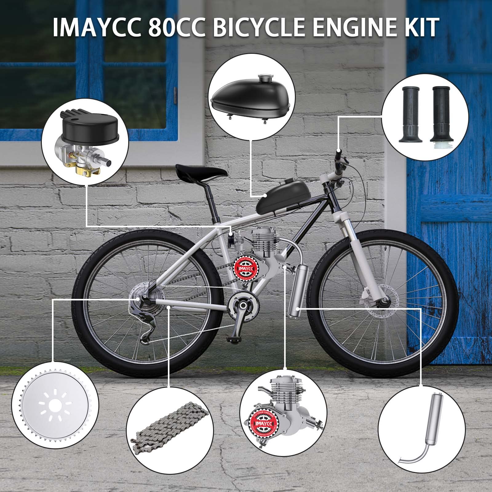 Imaycc 80Cc Bicycle Engine Kit, 2-Stroke Motorized Bicycle Kit Fit For 26-28'' Bikes, Bike Motor Kit With Wired Digital Computer