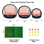 Relilac 3 Piece Golf Chipping Net With Dual Turf Hitting Mat And 12 Foam Training Balls - Indoor/Outdoor Golfing Target Accessor