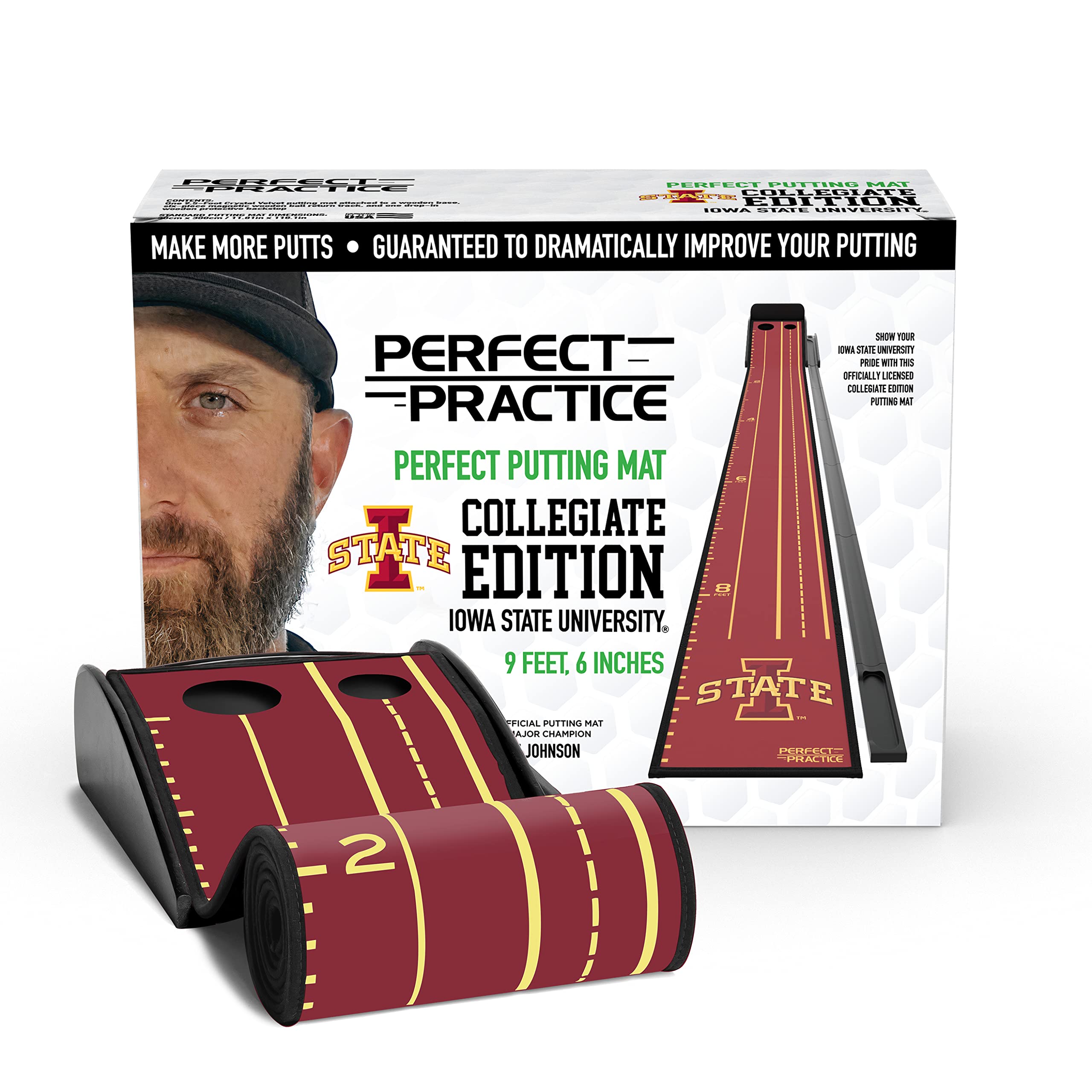 Perfect Practice Putting Mat Collegiate Edition - Iowa State Univ. - Indoor Golf Putting Green With 2 Holes For Practicing At Ho
