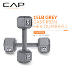 Cap Barbell Cast Iron Hex Dumbbell, Pair, 15 Lb