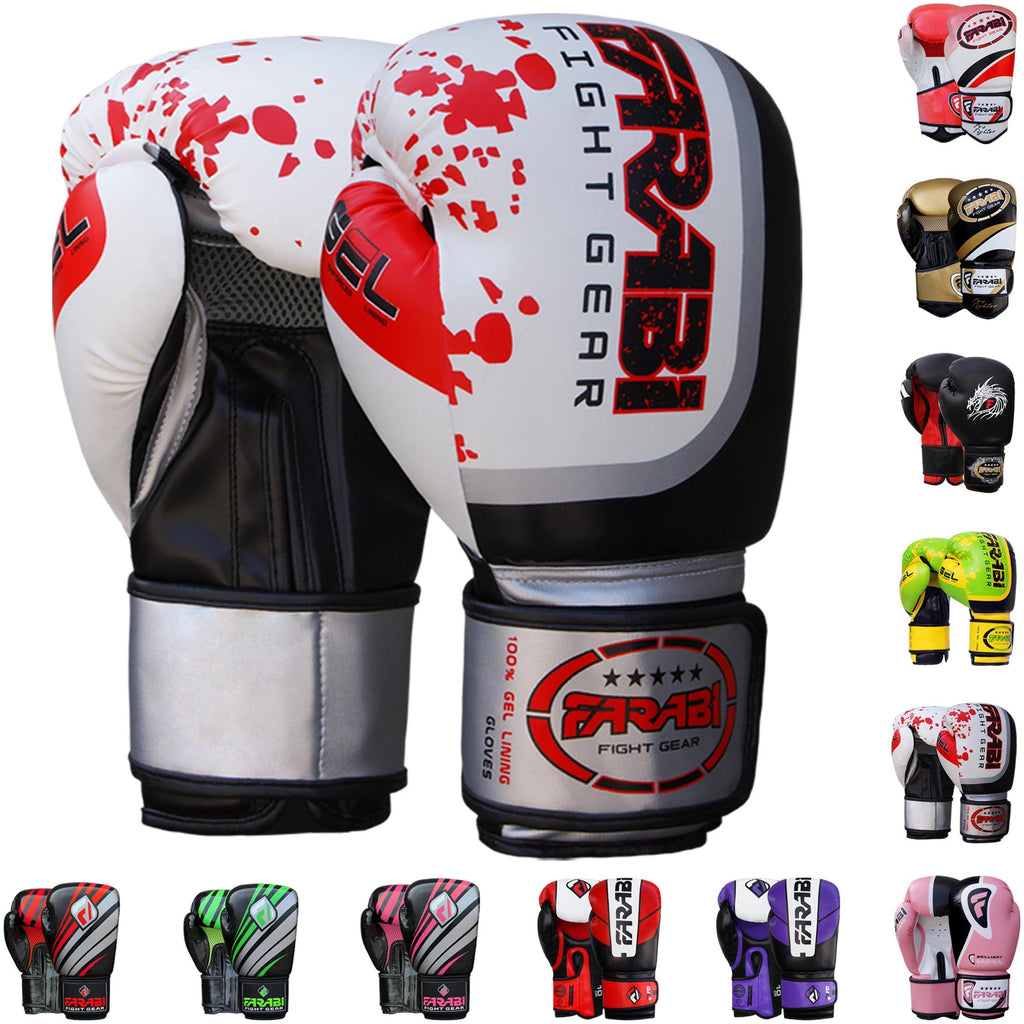 Farabi Pro Fighter Boxing Gloves Sparring Gym Bag Punching Focus Pad Mitts (White, 14Oz)