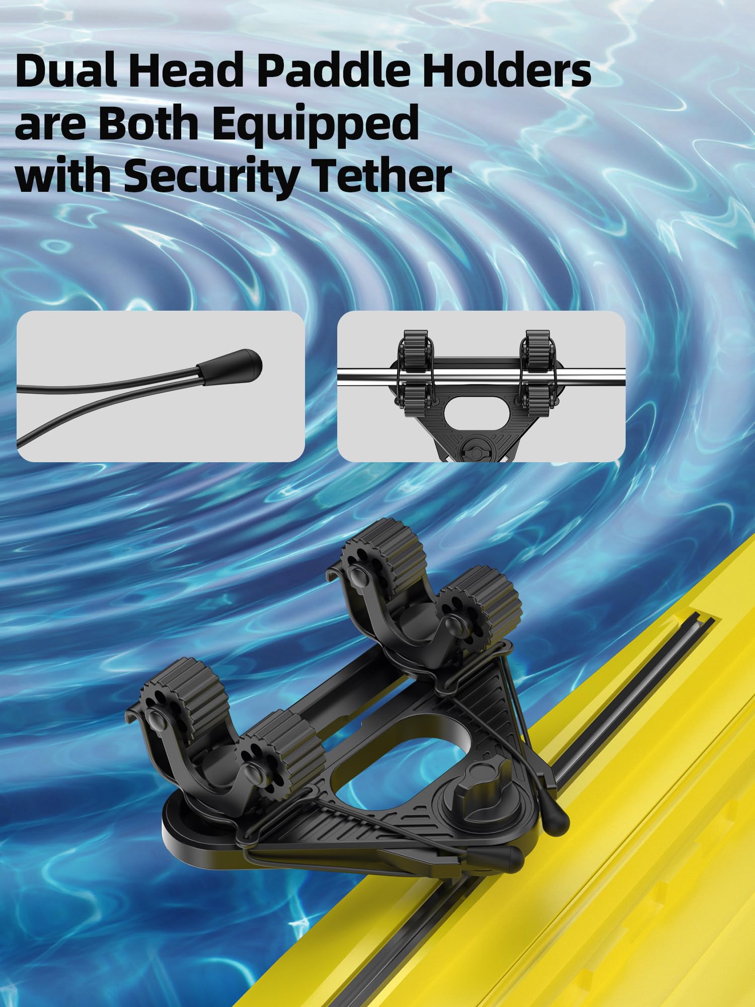 Doubleheader With Dual Kayak Paddle Holder, Kayak Paddle Holder With Two Security Tethers, Multi-Functional Dual Head Kayak Trac