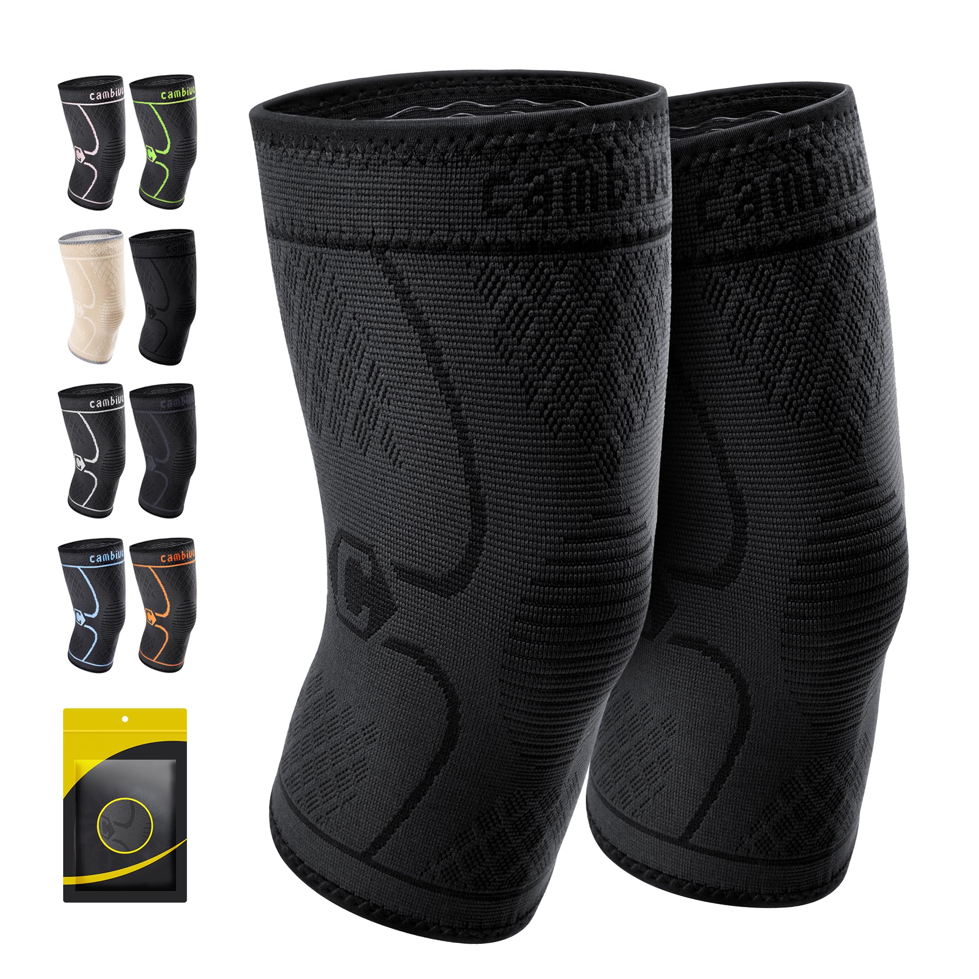 Cambivo 2 Pack Knee Brace, Knee Compression Sleeve For Men And Women, Knee Support For Running, Workout, Gym, Hiking, Sports (Bl
