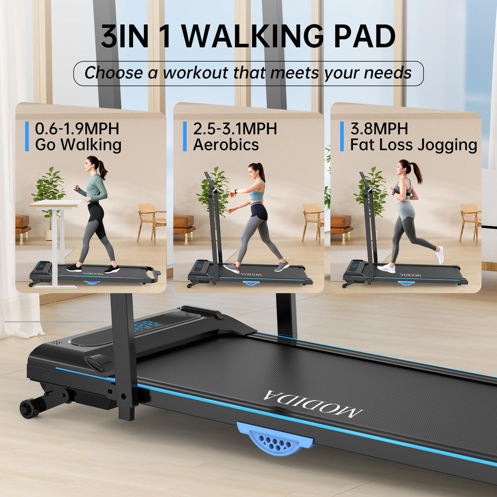 Modida 3-In-1 Foldable Treadmill For Home, Portable Walking Pad & Running Machine With Remote Control & Led Display, Compact Ele