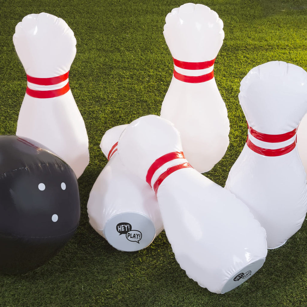 Hey! Play! Kids Giant Bowling Game Set - Inflatable Jumbo Bowling Pins And Ball For Outdoor And Indoor Use, For Children And Adu