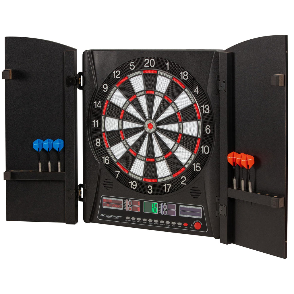 Accudart Apollo Electronic Dartboard Cabinet - 38 Game Modes - 137 Game Variations - Advanced Features - Colorful Backlit Scorin