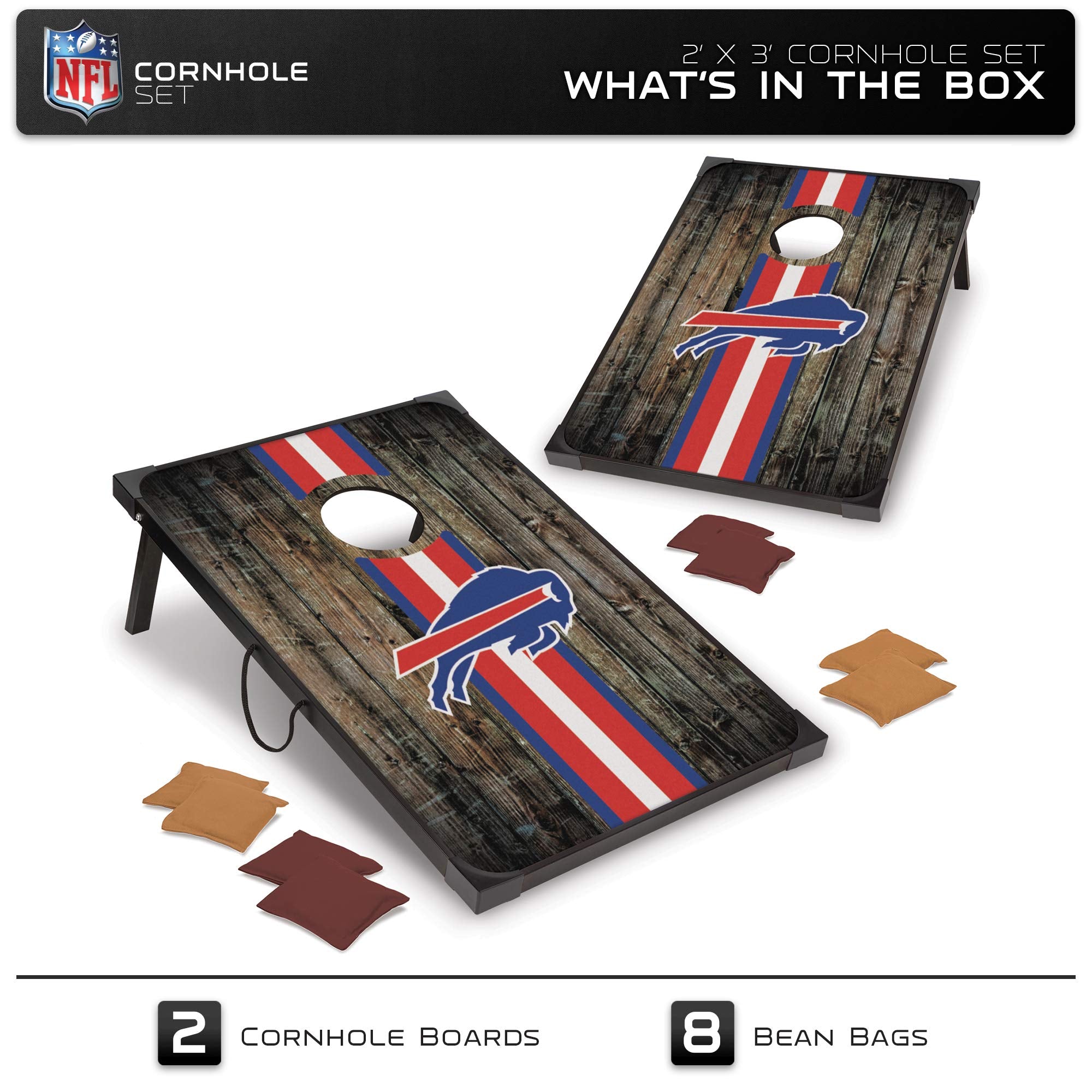 Wild Sports NFL Buffalo Bills 2 x 3 MDF Deluxe Cornhole Set - with Corners and Aprons, Team Color
