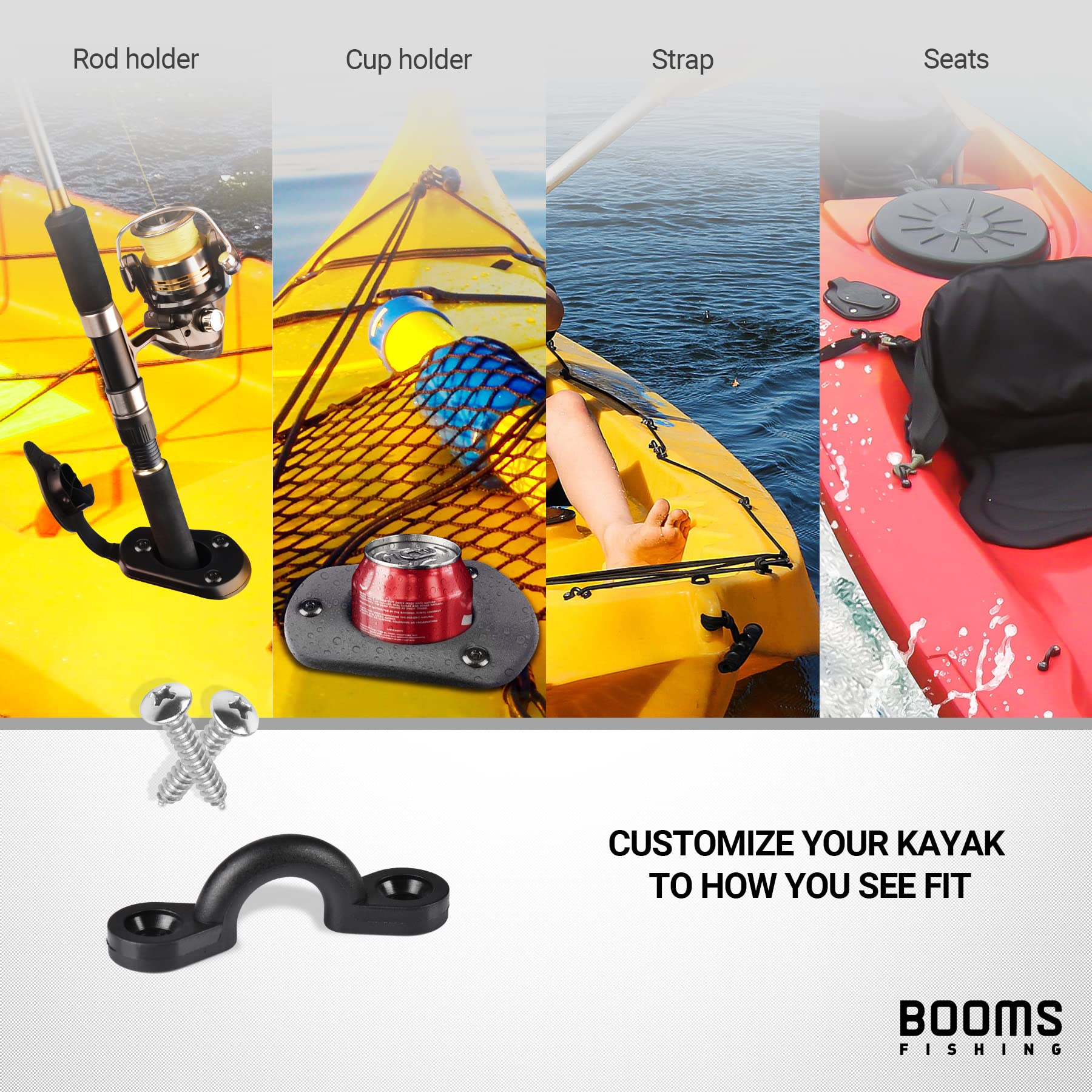 Booms Fishing Ma1 Kayak Pad Eye Nylon Nuts & Bolts Kit 12Pcs Black