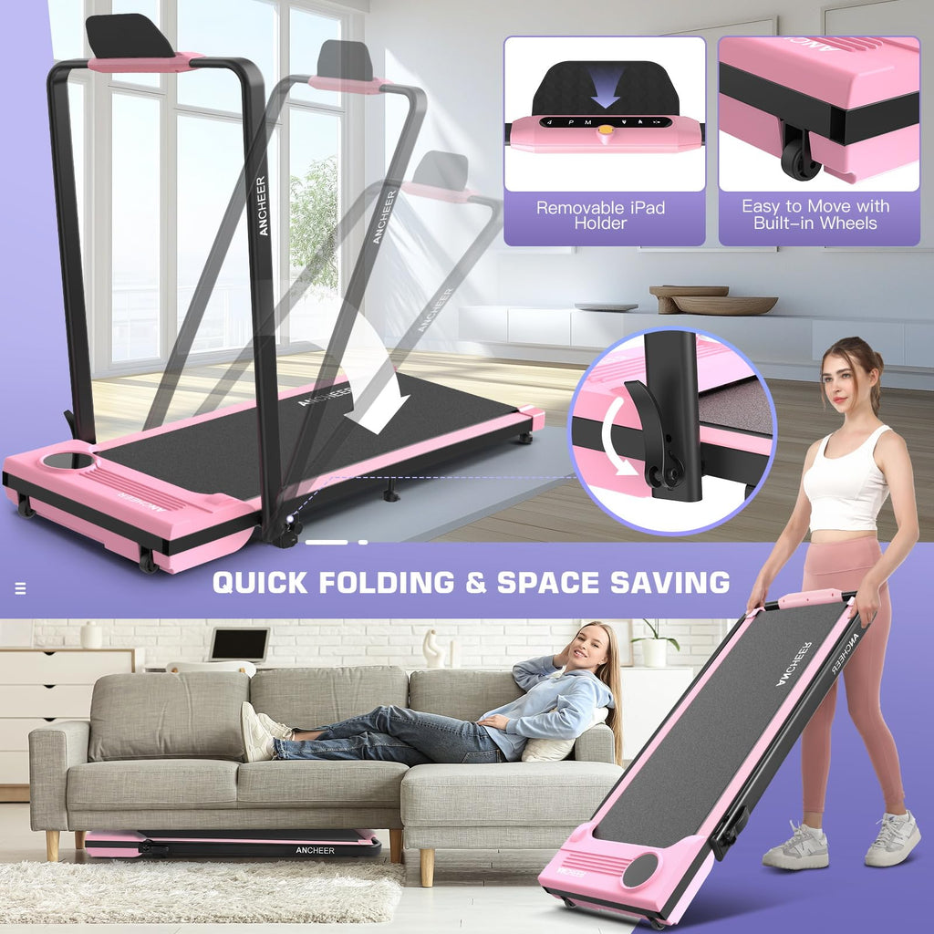 Ancheer Treadmill With Handle Bar, 3.0 Hp Foldable Walking Pad With 12% Incline, 320 Lbs Capacity-Portable Under Desk Folding Tr