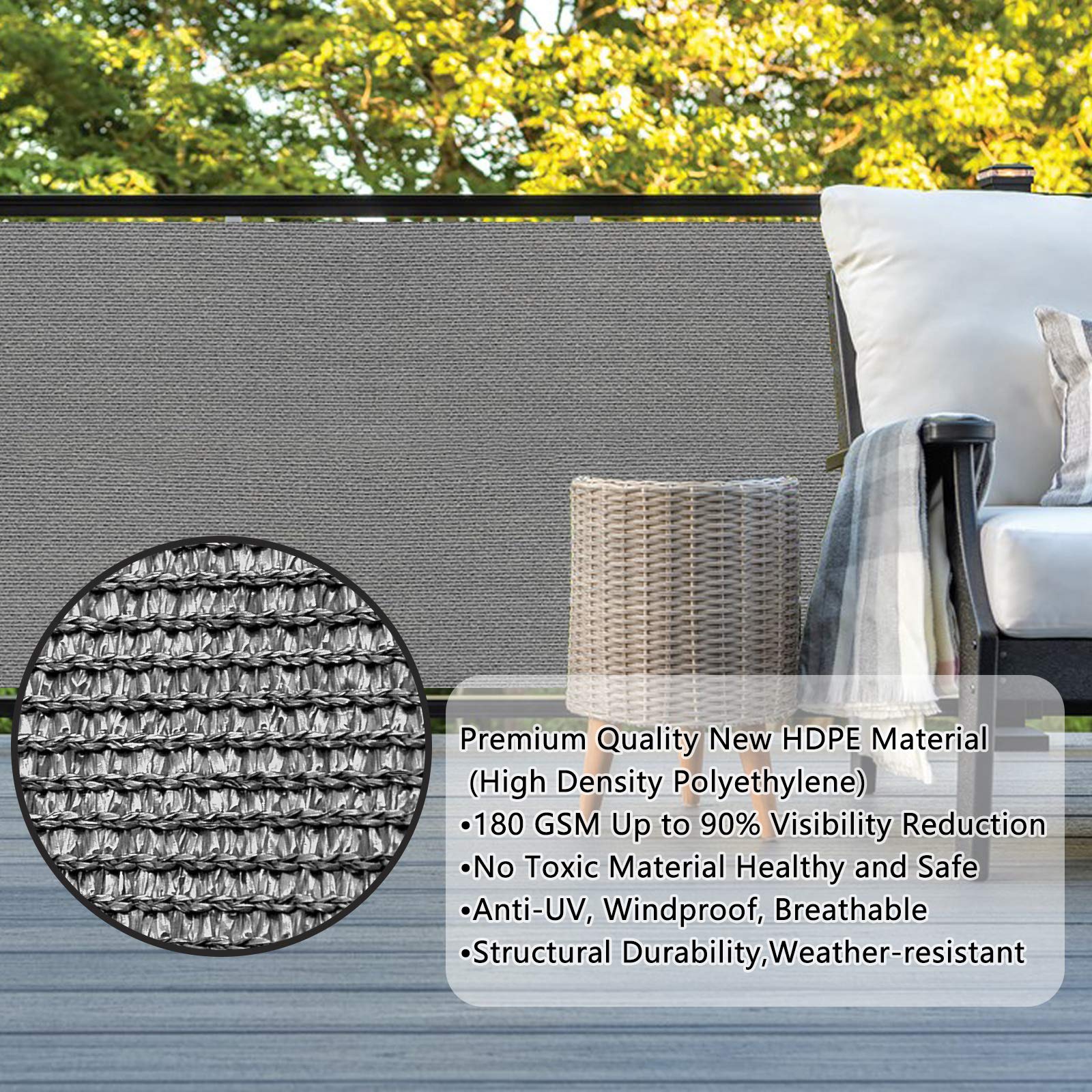 Sunlax 3X10 Light Grey Balcony Privacy Screen Fence Windscreen Cover Fabric Shade Netting Mesh Cloth With Grommets Uv Protection