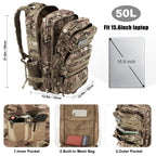 kookoomia Military Tactical Backpack 50L Large Day Backpack for Men Molle Army 3 Days Assault Pack Bug Out Bag Water Resistant a