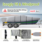 K-Musculo Heavy Duty 800D Waterproof Boat Cover, Tear & Uv Resistant With Motor Cover, Fits V-Hull, Tri-Hull, Runabout (Width 10