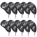 Caiobob Mytag Golf Iron Head Cover Wedge Headcover Set Black Synthetic Leather Skull Skeleton Irons Protector (10Pcs Iron Set(3,