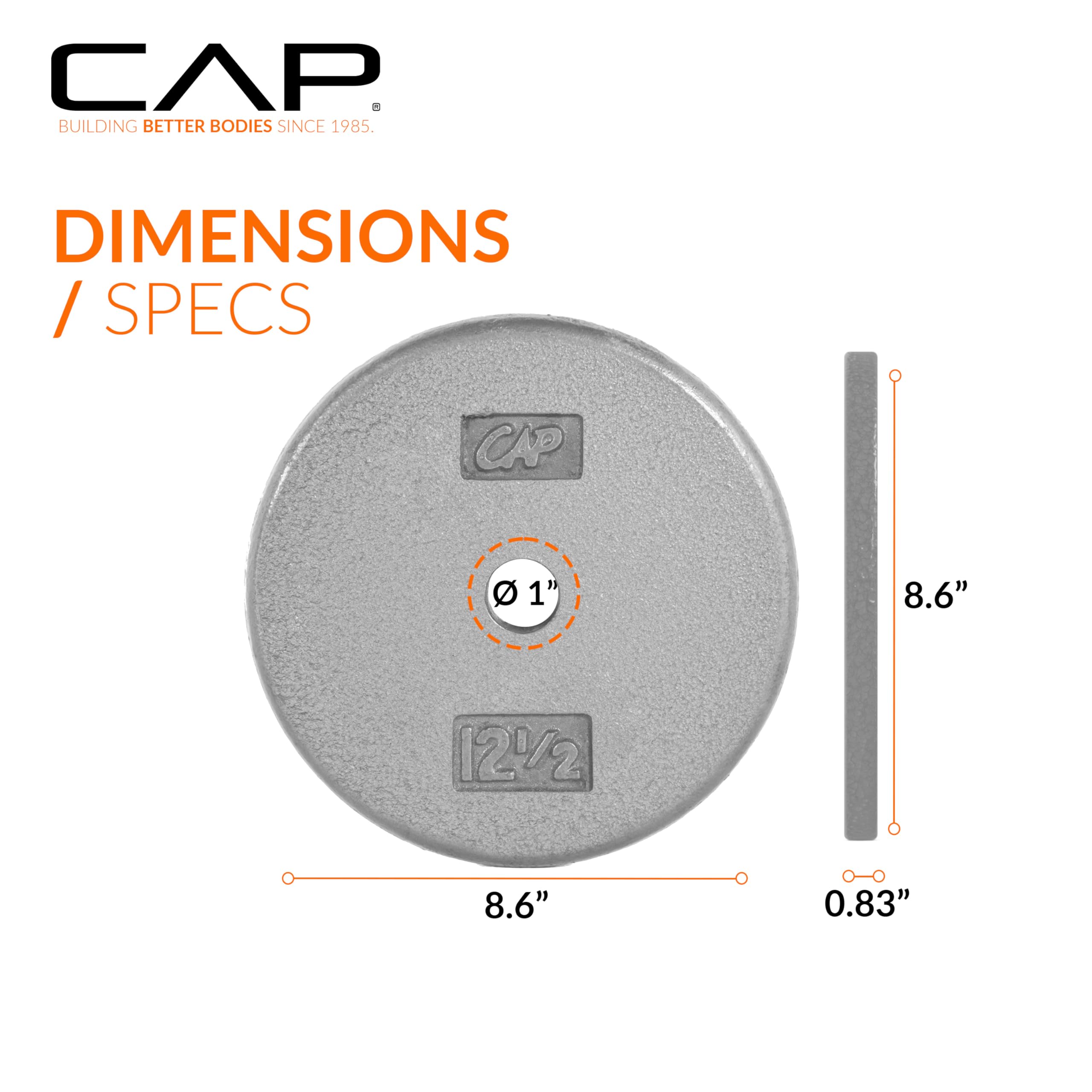 CAP Barbell Cast Iron Standard 1-Inch Weight Plate Set - Barbell Weights for Home Gym, Strength Training, and Weightlifting, 12.